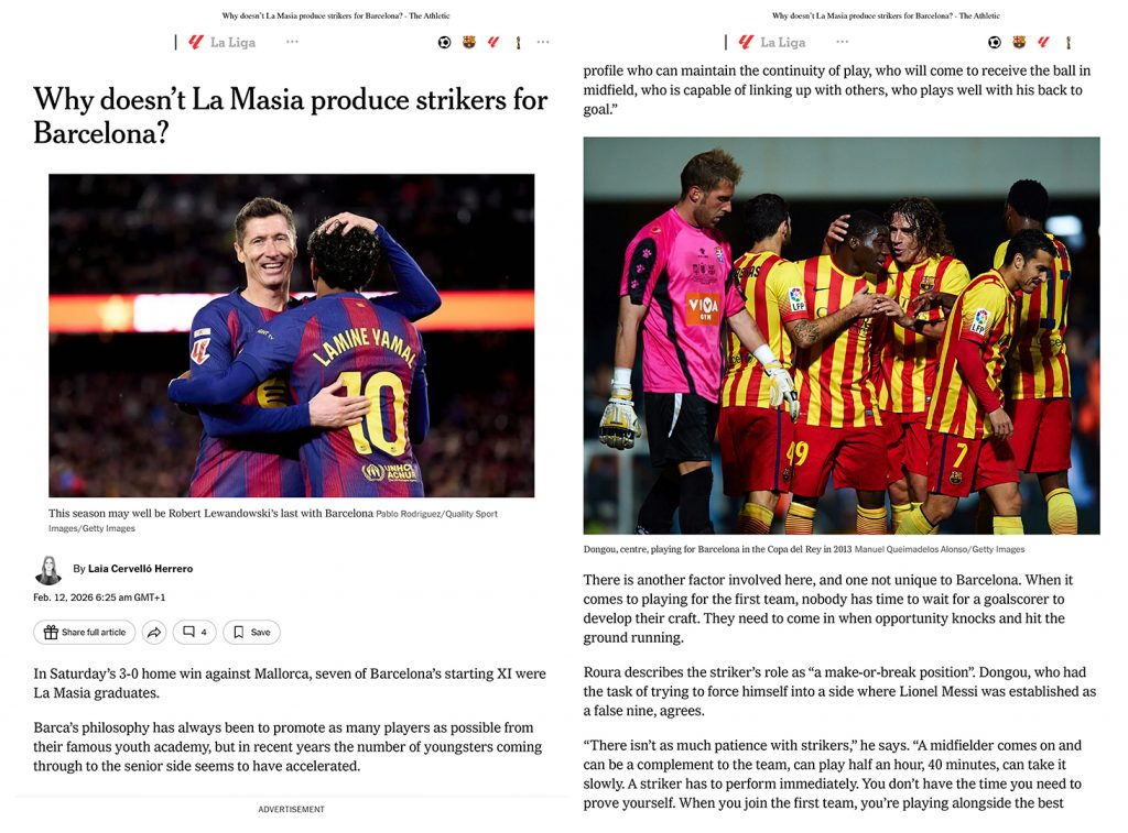 Why doesn’t La Masia produce strikers forBarcelona?